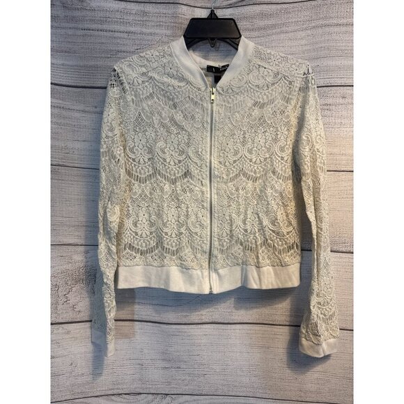 Aqua Lace Bomber Jacket In Ivory Size M - Picture 1 of 3